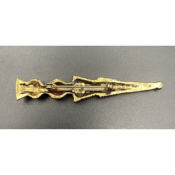 Vintage Scottish Style Thistle Dirk Kilt Pin Brooch Gold Tone Faux Agate 3" - Picture 2 of 7